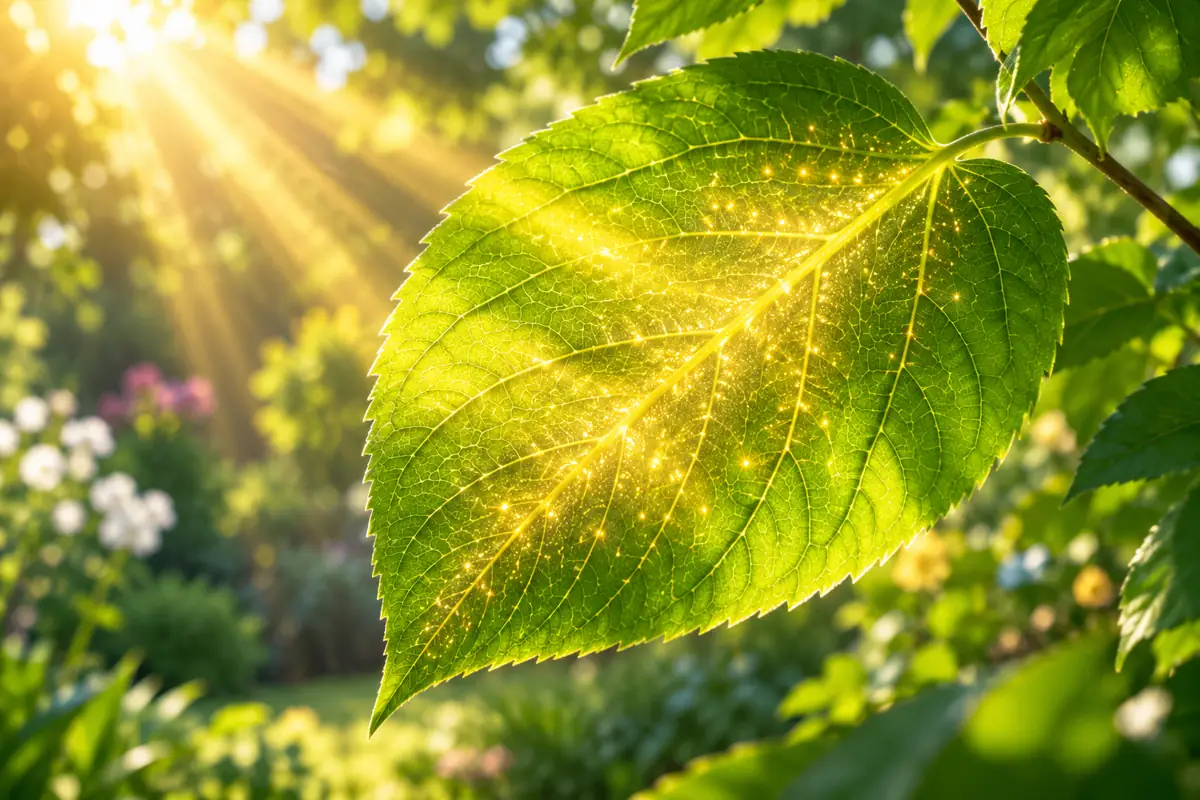 Varför hälsa blir enkelt: Energiprincipen (Nobelpris 1963) Solljus genom ett grönt blad – växten fångar solens energi